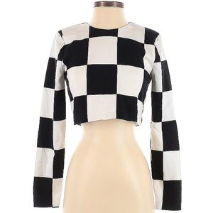 Zara long sleeve checkered long crop top